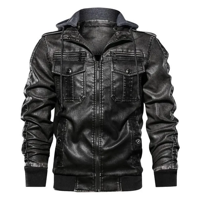 77City Killer Hooded Leather Jacket Men Motorcycle PU Leather Coats Male Euro Size Men Leather Jackets and Coats Dropshipping