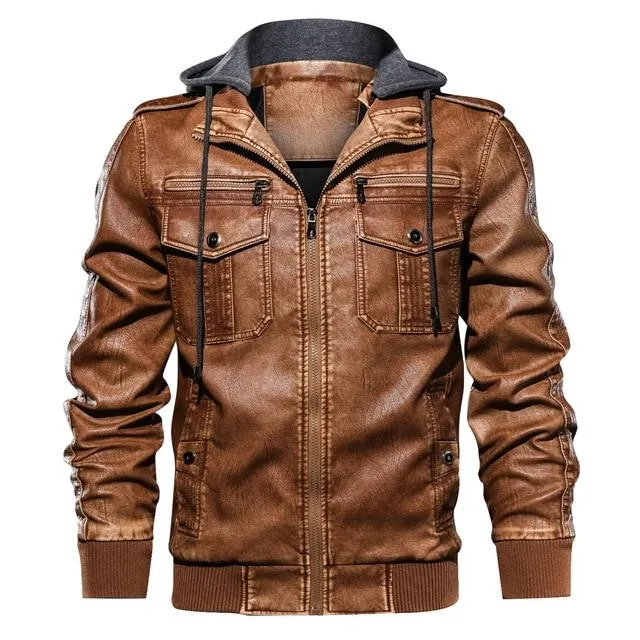 77City Killer Hooded Leather Jacket Men Motorcycle PU Leather Coats Male Euro Size Men Leather Jackets and Coats Dropshipping