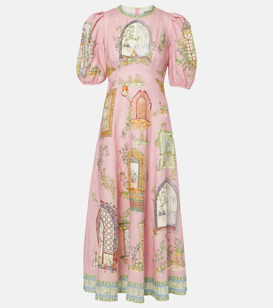 Al√É¬©mais Monte printed linen midi dress
