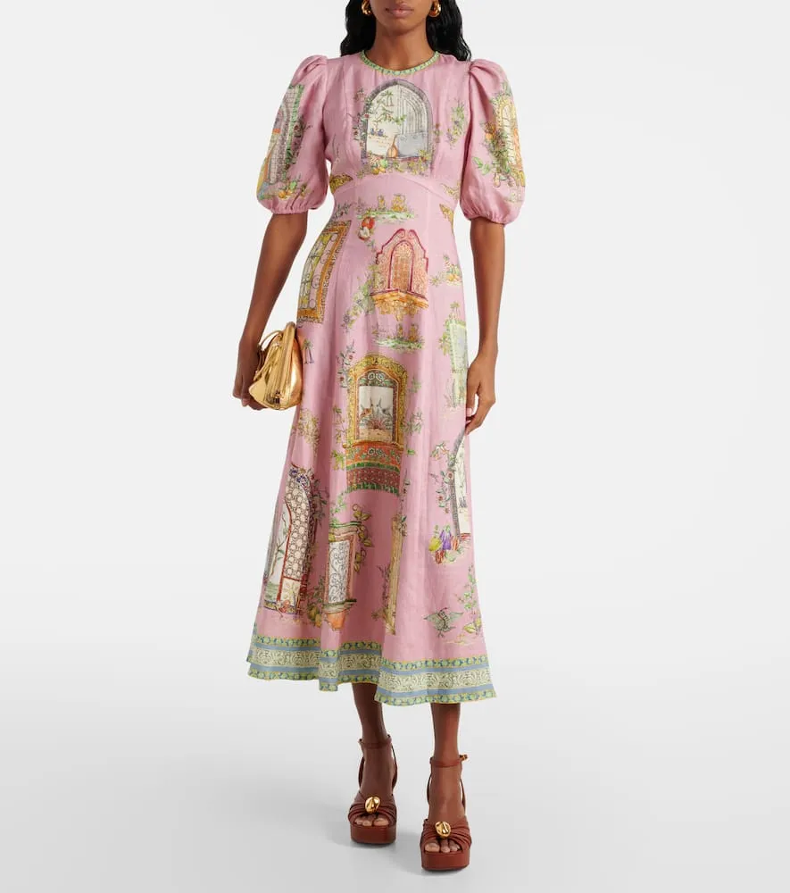 Al√É¬©mais Monte printed linen midi dress