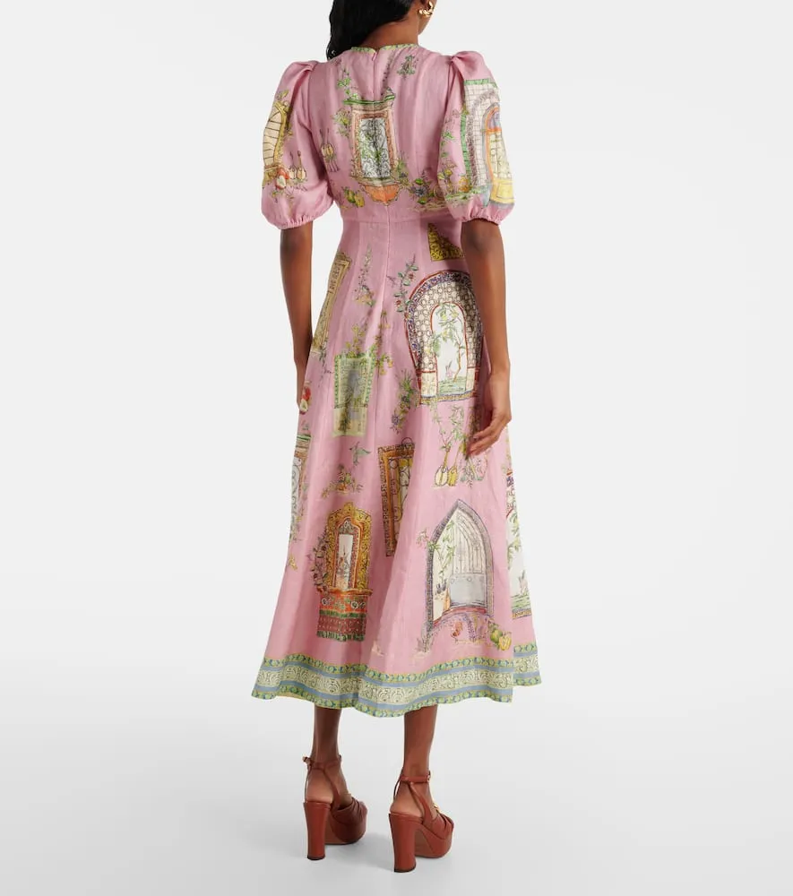 Al√É¬©mais Monte printed linen midi dress