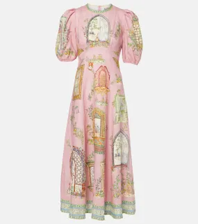 Al√É¬©mais Monte printed linen midi dress