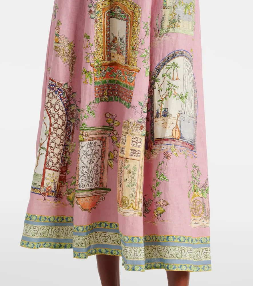 Al√É¬©mais Monte printed linen midi dress