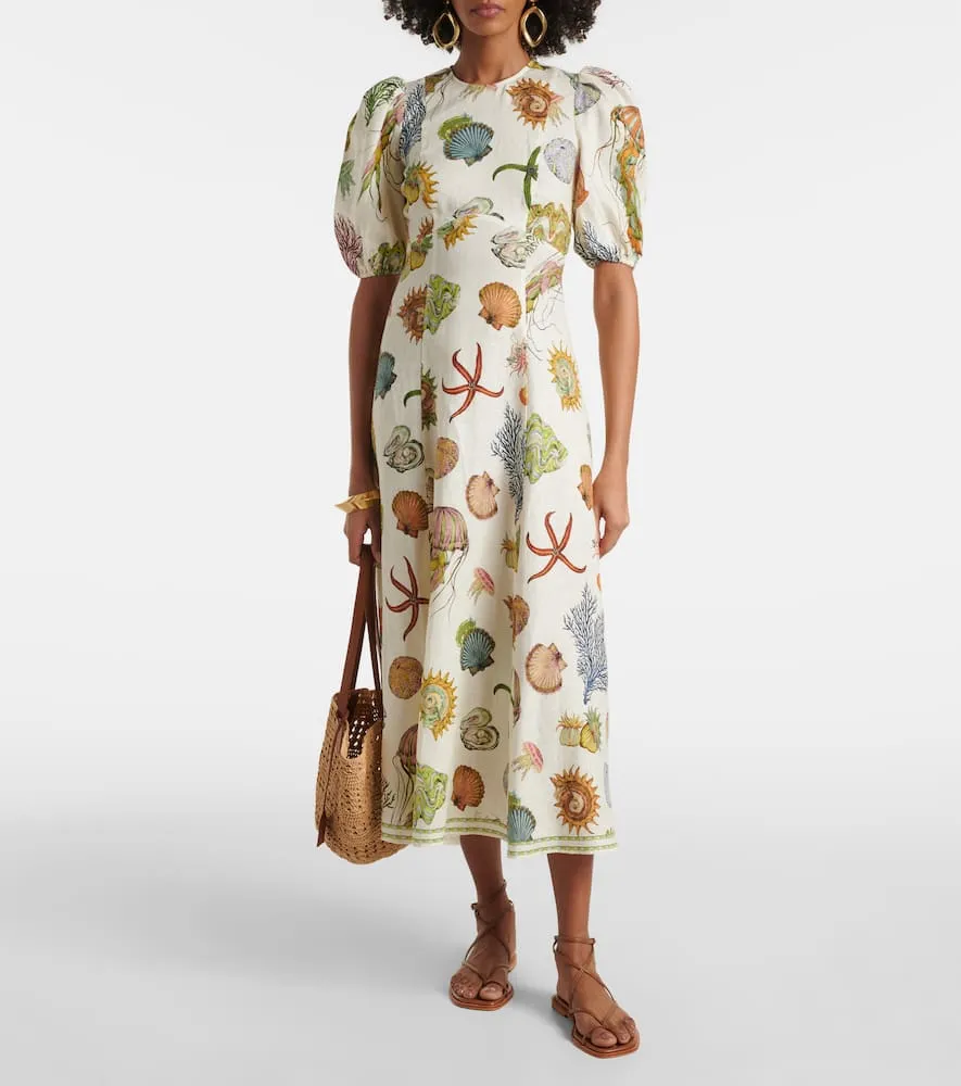 Al√É¬©mais Sea linen midi dress