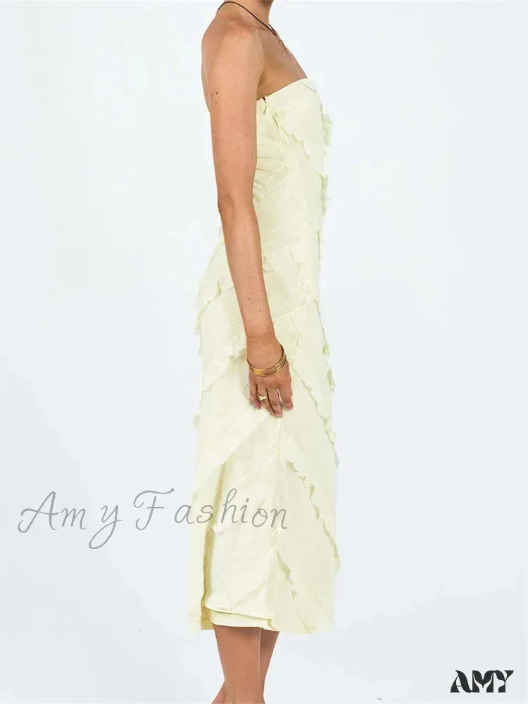 Amy Fashion - Strapless Off Shoulder Tube  Elegant Women Ruffles  Summer Party Bodycon Solid Female Vestidos