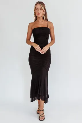 Black One Shoulder Knit Ruched Detail Maxi Dress