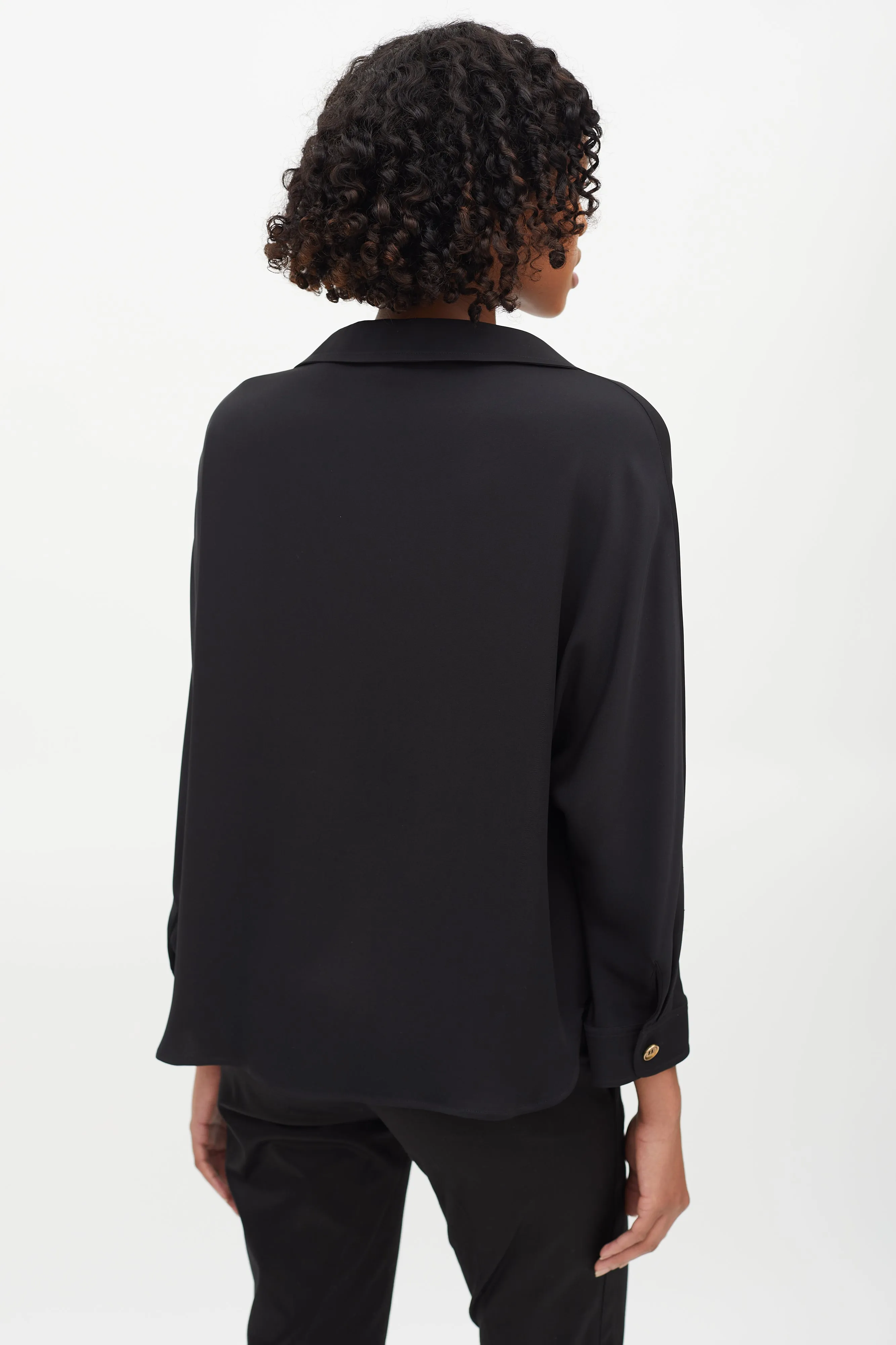Black V-Neck Two Pocket Blouse