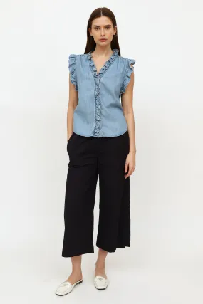 Blue Chambray Ruffle Top