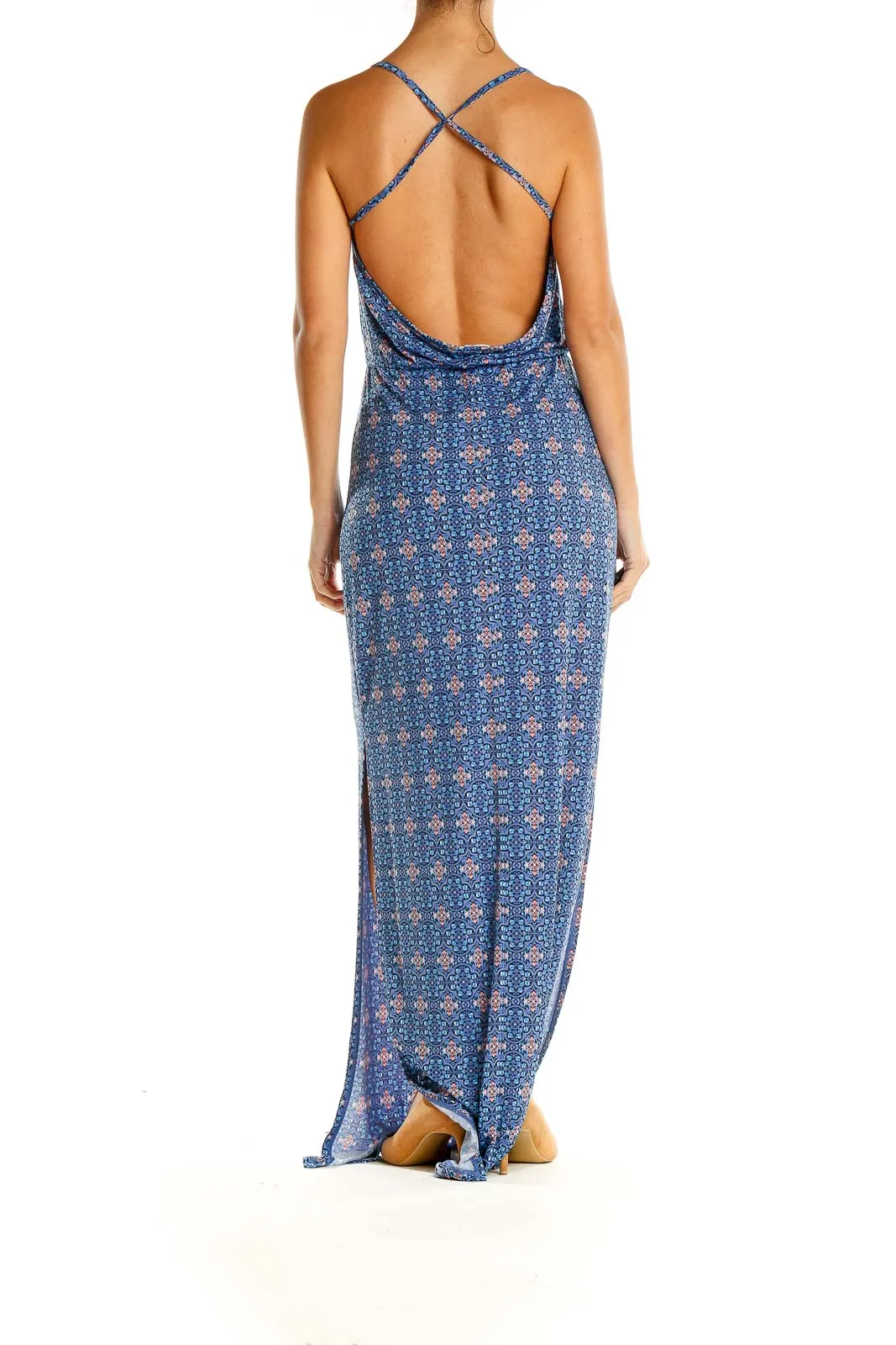 Blue Geometric Print Holiday Column Dress