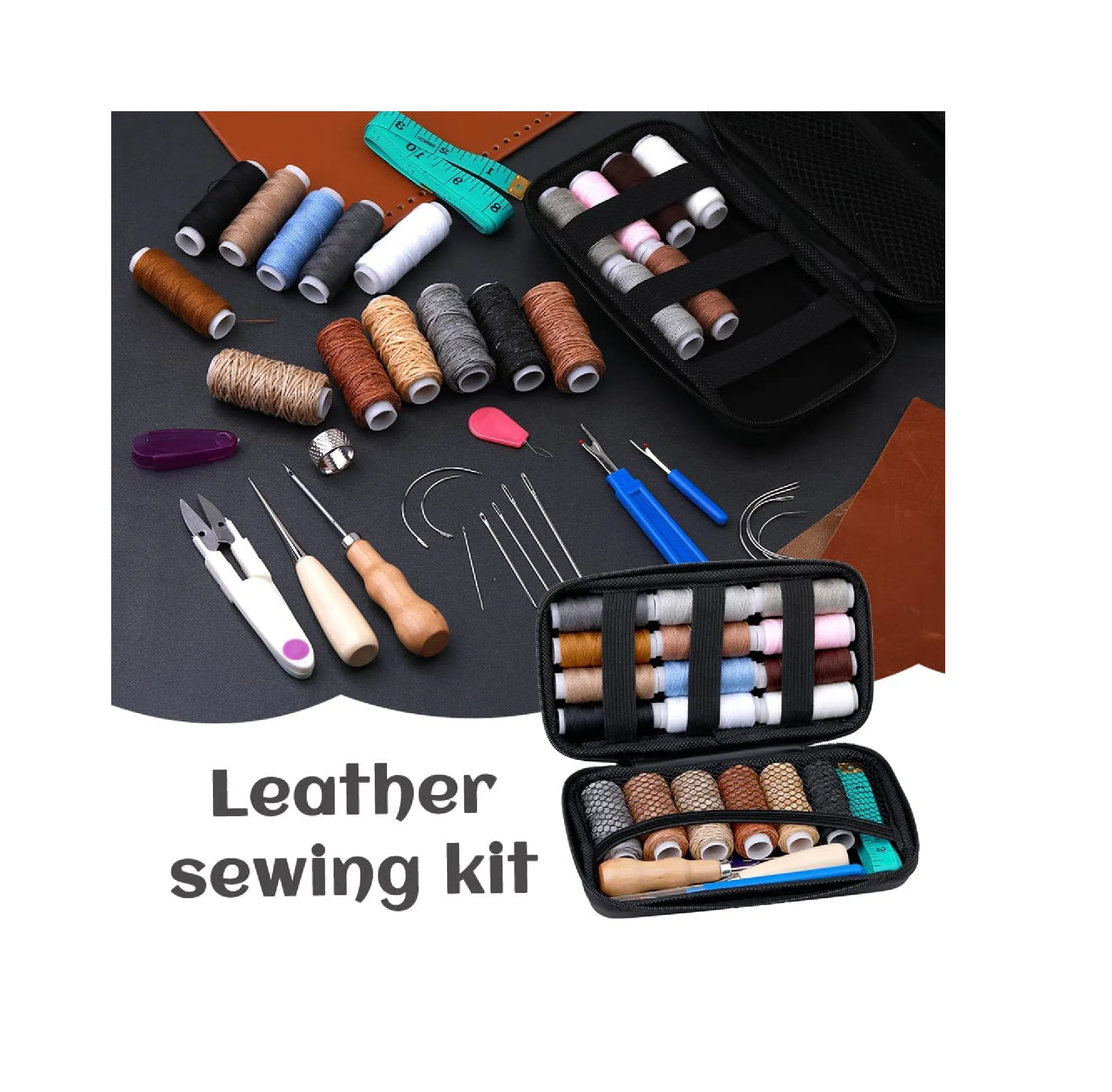 BUTUZE Heavy Duty Sewing Kit Upholstery Repair Kit Curved Needles Sewing Sewing Thread Waxed Thread Awl Needle for Leather Hand Sewing Leather Shoe Repair Kit
