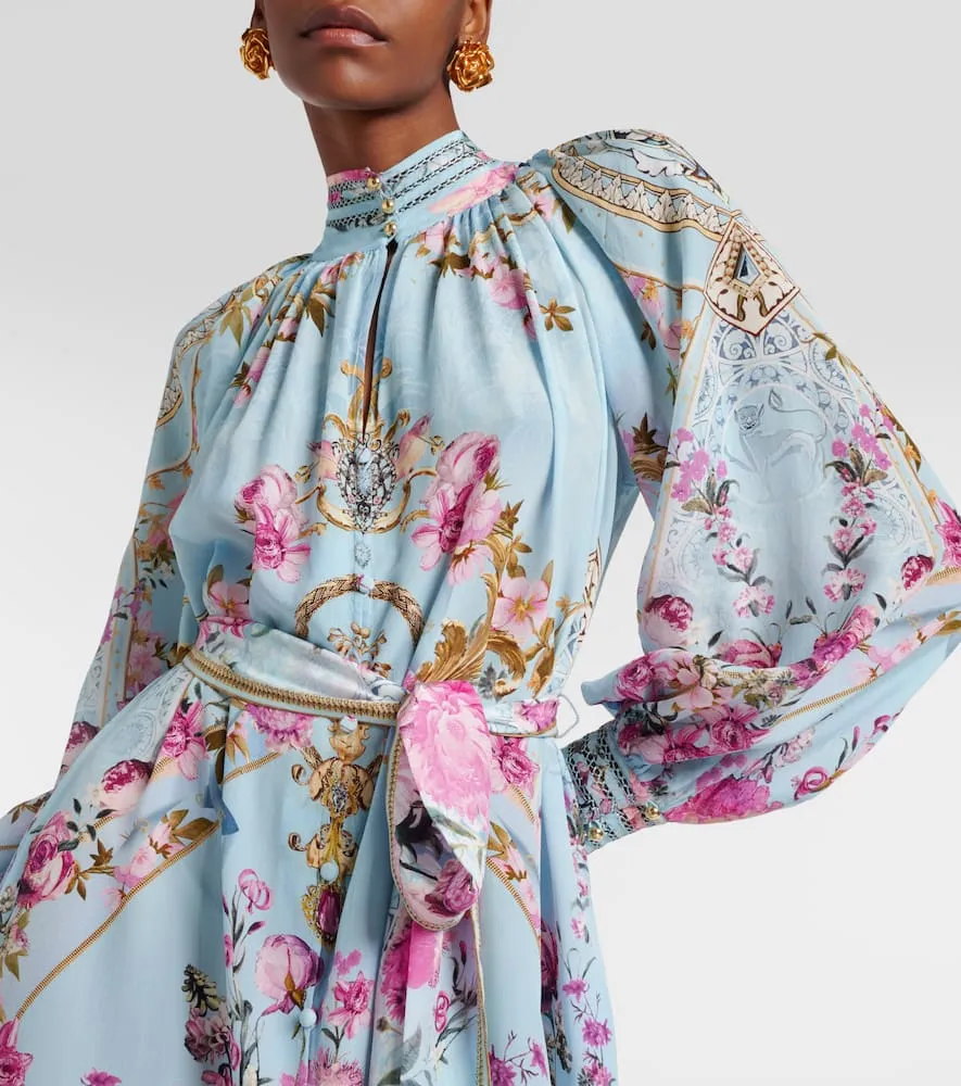 Camilla Embellished floral silk crêpe midi dress