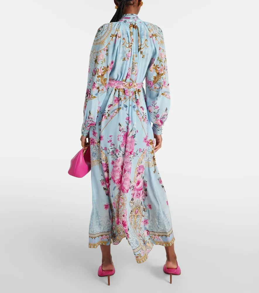 Camilla Embellished floral silk crêpe midi dress