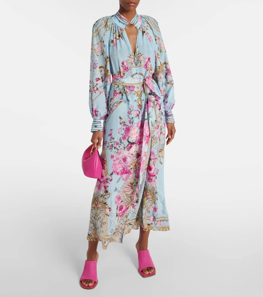 Camilla Embellished floral silk crêpe midi dress