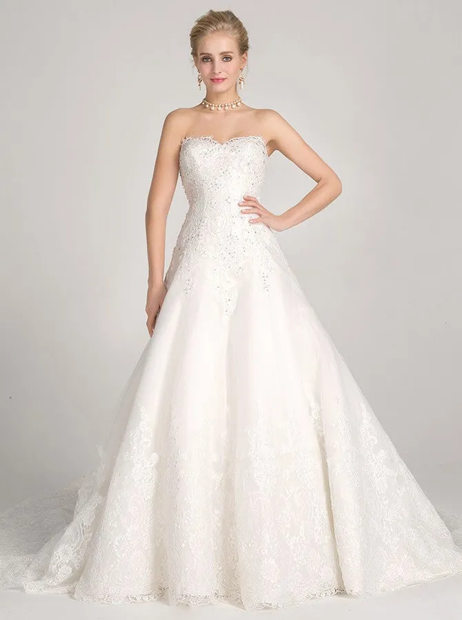 Classic Wedding Dresses,Aline Wedding Dress,White Wedding Dress,Strapless Wedding Gown,WD00016