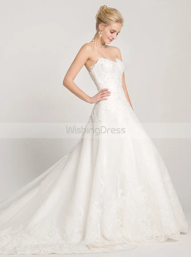 Classic Wedding Dresses,Aline Wedding Dress,White Wedding Dress,Strapless Wedding Gown,WD00016