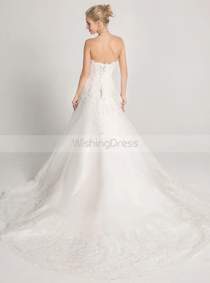 Classic Wedding Dresses,Aline Wedding Dress,White Wedding Dress,Strapless Wedding Gown,WD00016