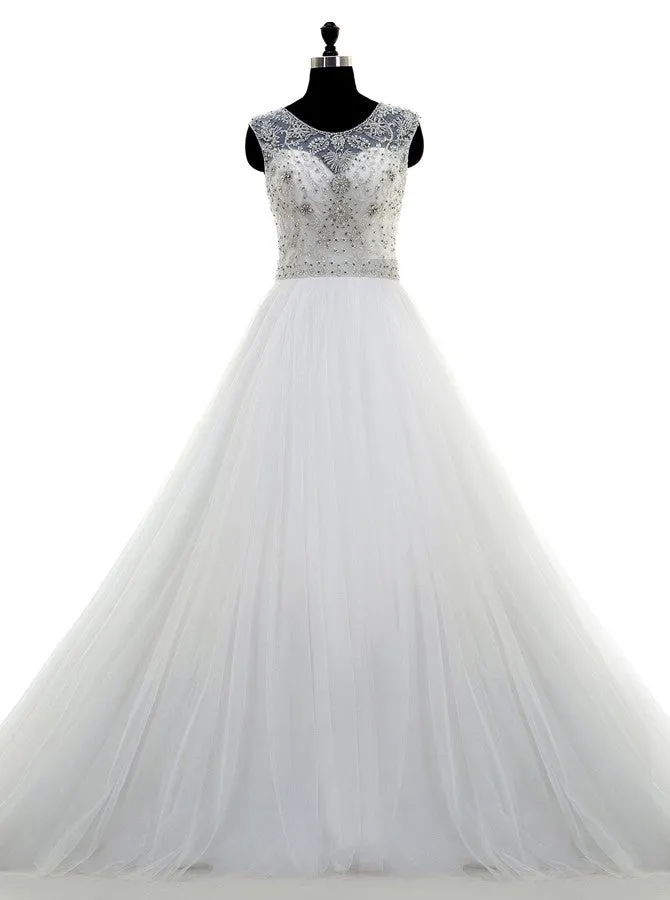 Classic Wedding Gown,Tulle Wedding Dresses,Beaded Wedding Gown,Aline Wedding Dress,WD00039