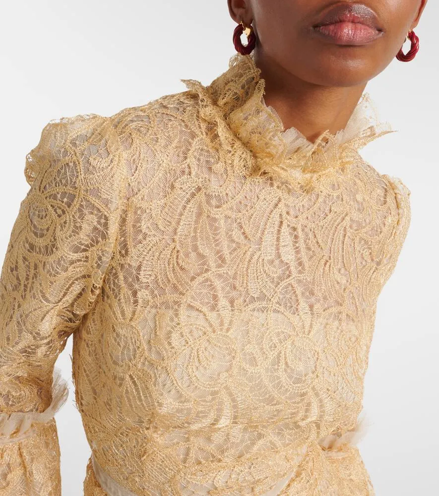 Costarellos Ruched lace gown