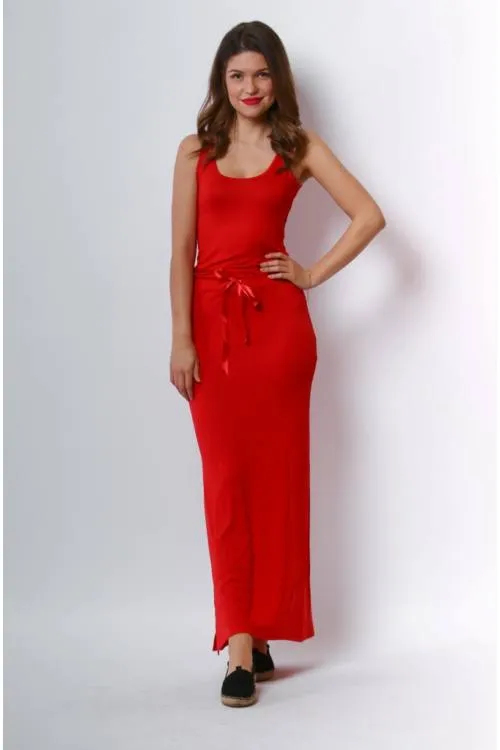 Drawstring Waist Jersey Maxi Dress