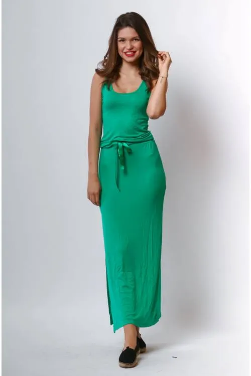 Drawstring Waist Jersey Maxi Dress