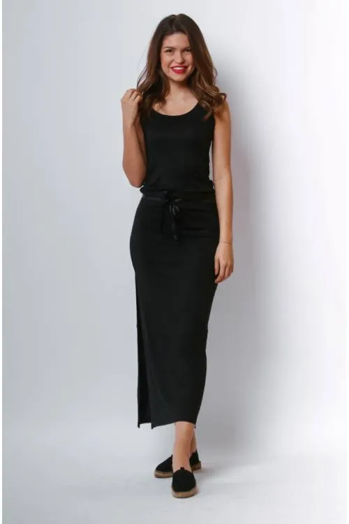 Drawstring Waist Jersey Maxi Dress