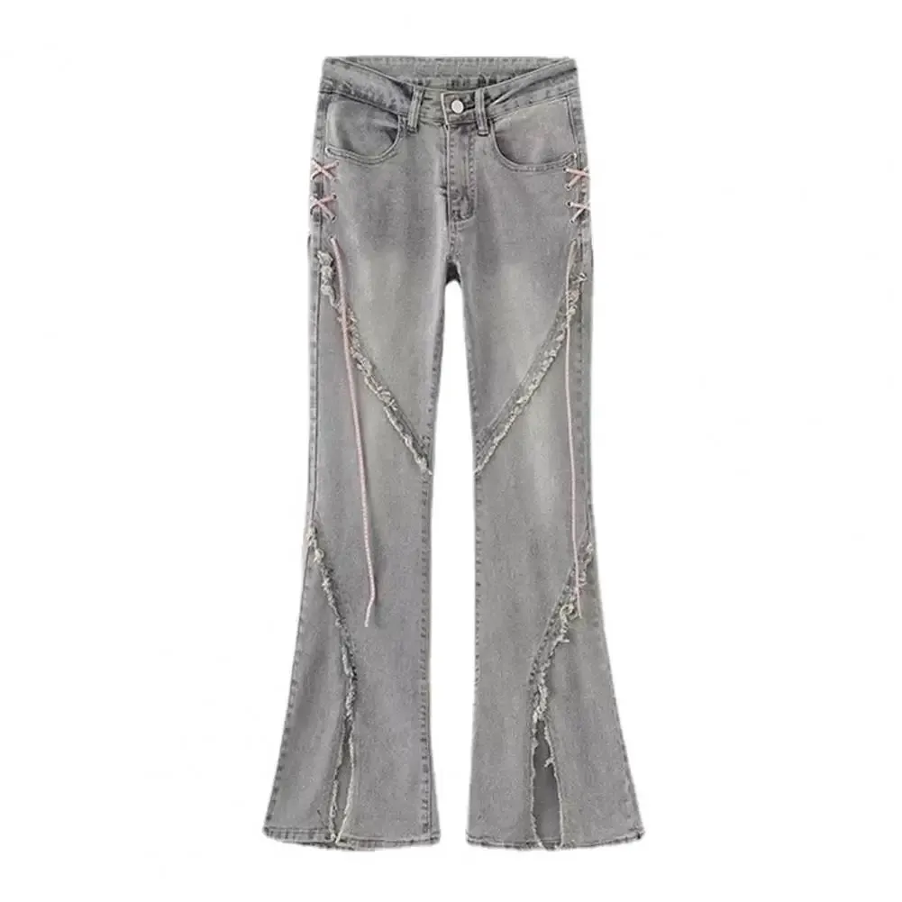 Flared koreanische Jeans mit Schleifen und Patchwork für Baddies
