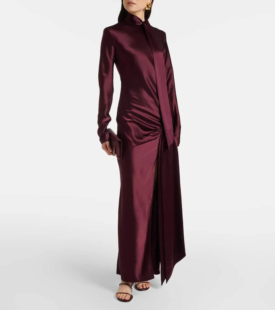 Galvan Emilie tie-neck satin maxi dress