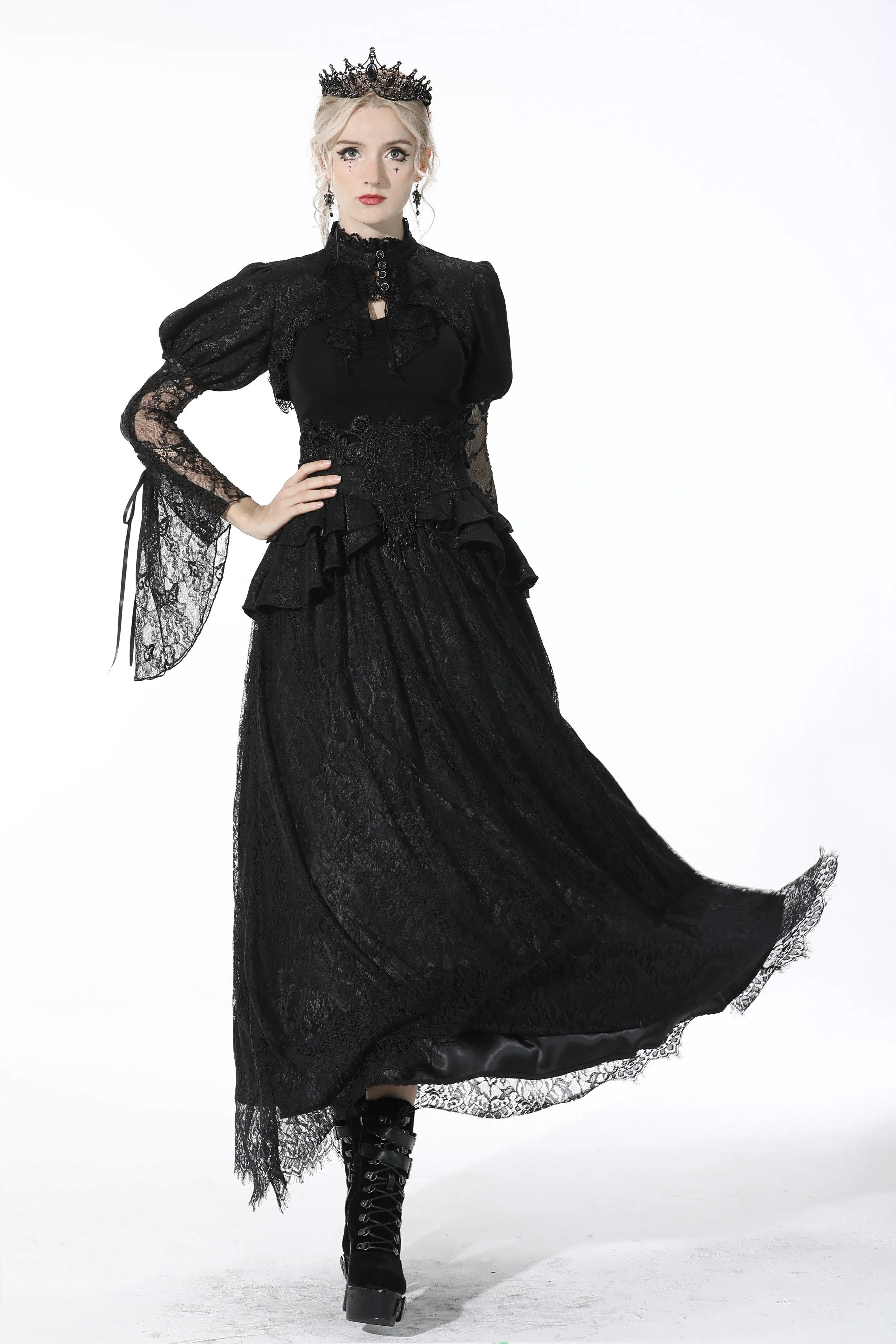 Gothic luxe court jacquard-lace empire waist skirt KW202