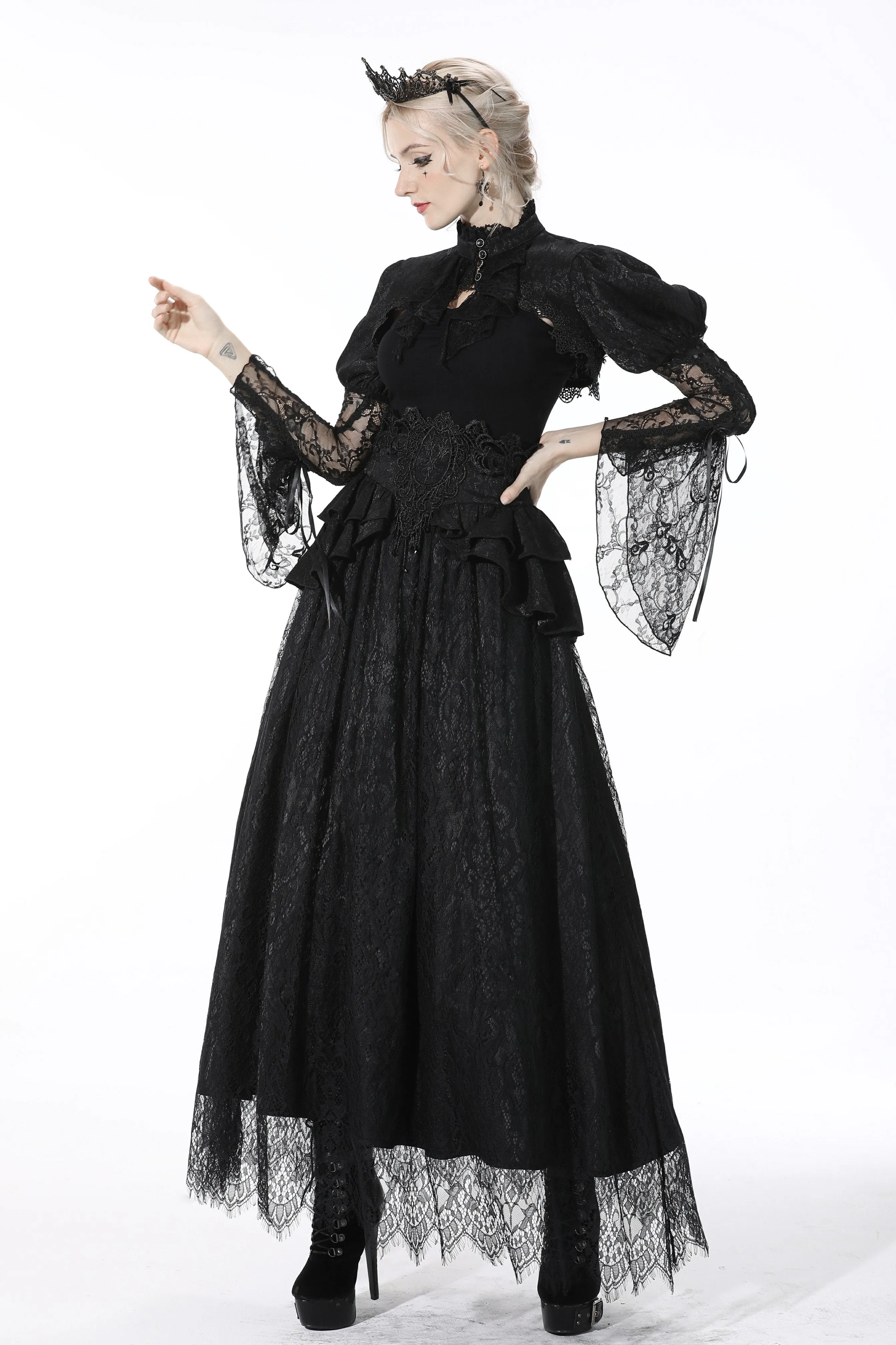 Gothic luxe court jacquard-lace empire waist skirt KW202