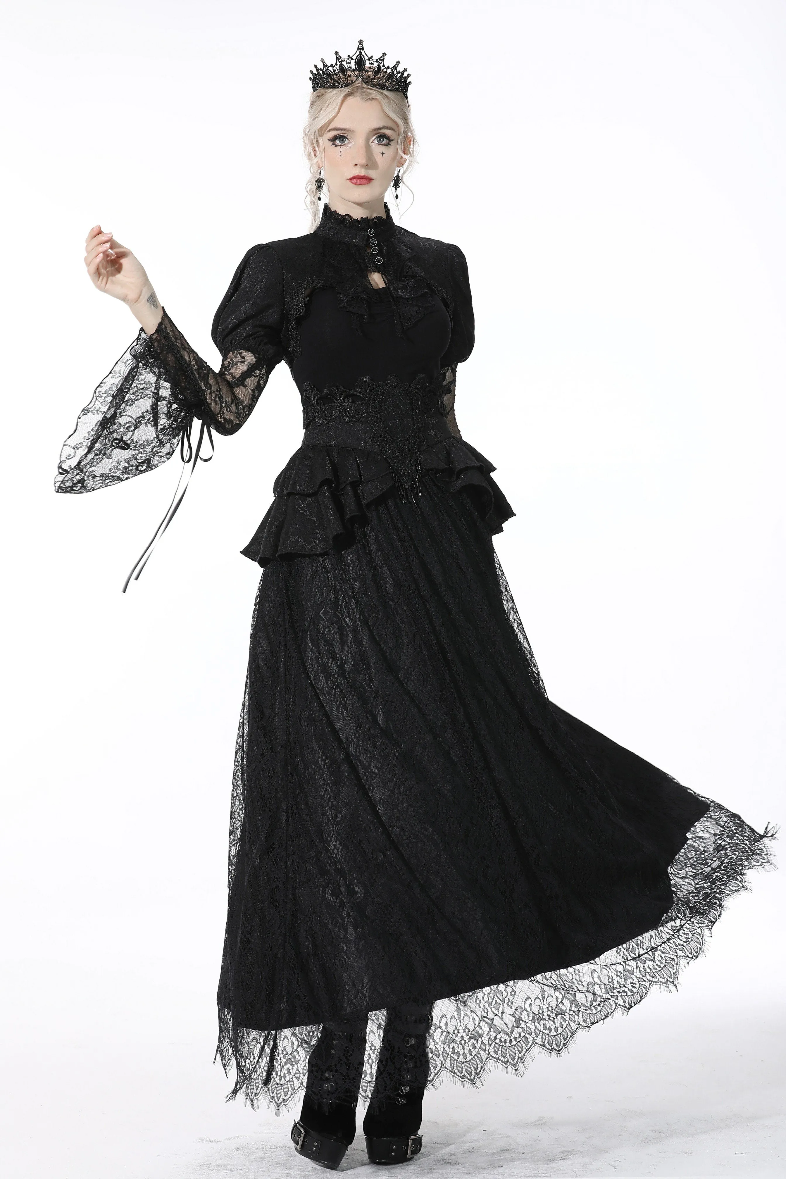 Gothic luxe court jacquard-lace empire waist skirt KW202