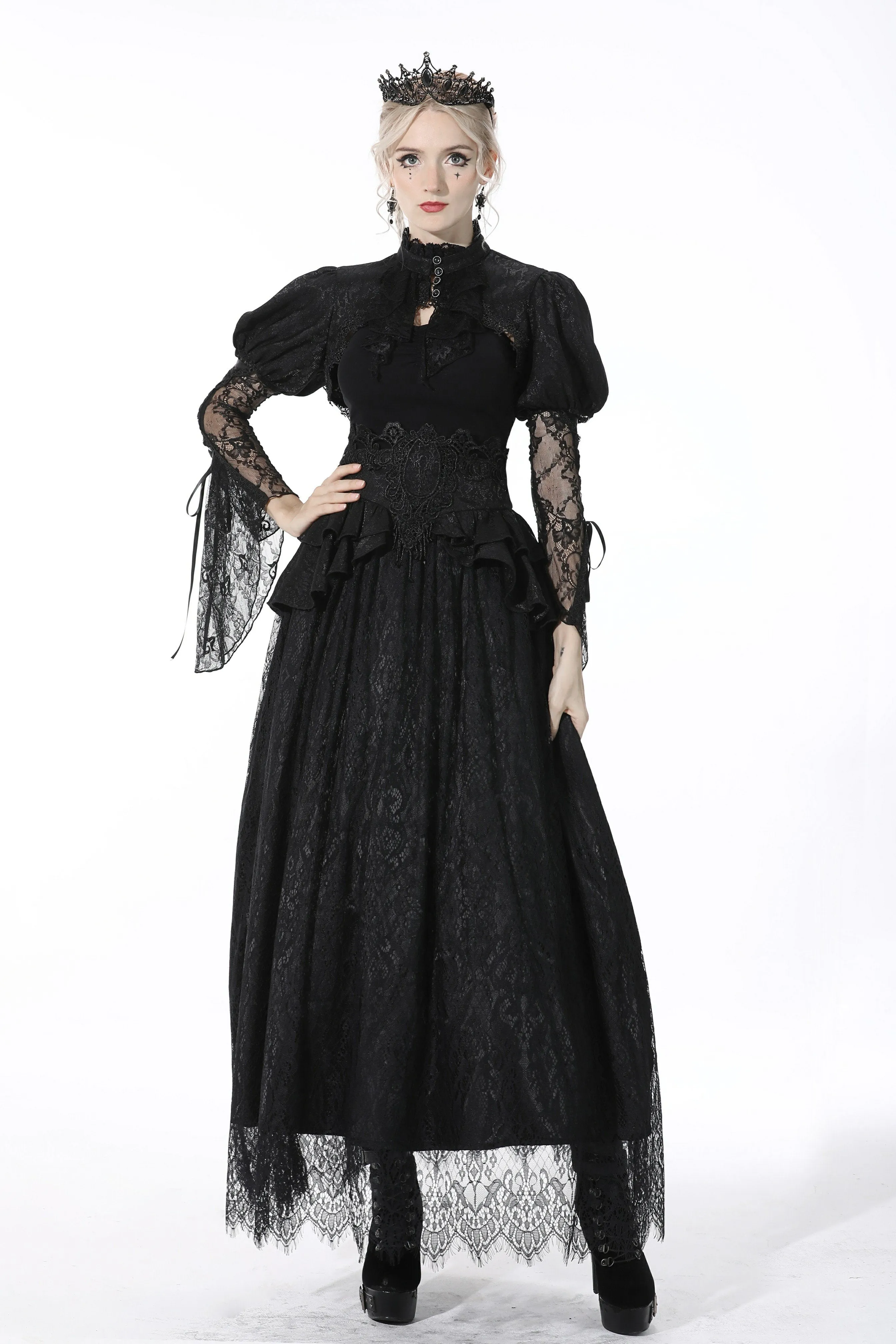 Gothic luxe court jacquard-lace empire waist skirt KW202