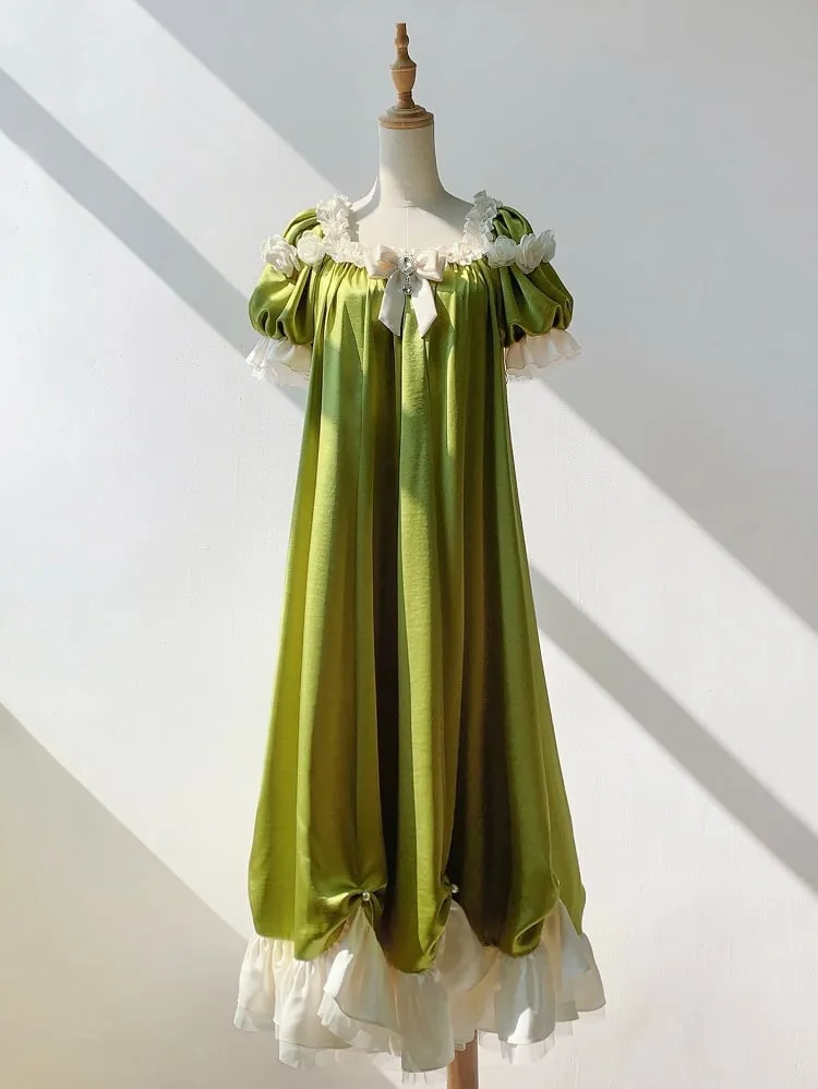 Green Empire Waist Maxi Dress Bead Details Elegant Lolita
