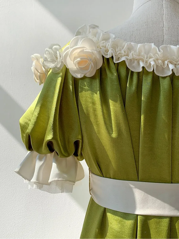 Green Empire Waist Maxi Dress Bead Details Elegant Lolita
