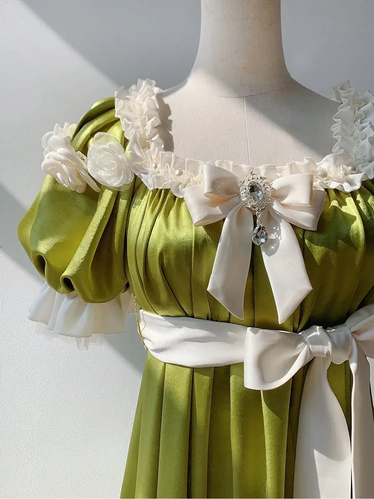 Green Empire Waist Maxi Dress Bead Details Elegant Lolita
