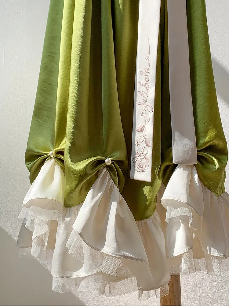 Green Empire Waist Maxi Dress Bead Details Elegant Lolita
