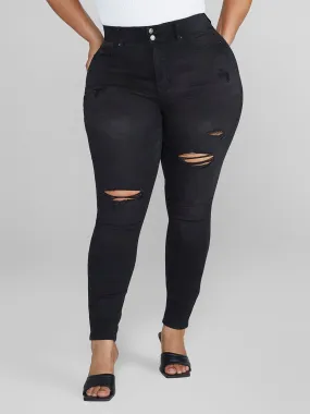 High Rise Curvy Fit Skinny Jeans in Black - Short Inseam