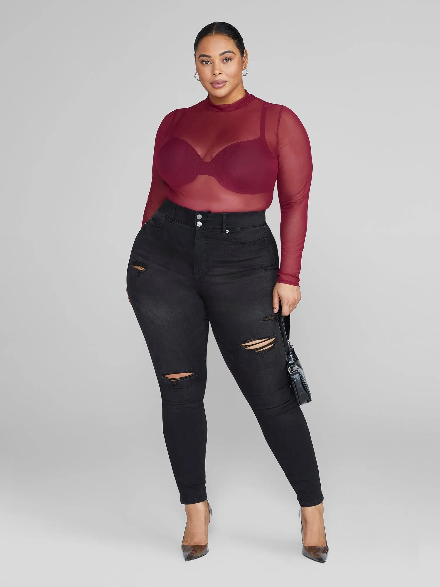 High Rise Curvy Fit Skinny Jeans in Black - Short Inseam