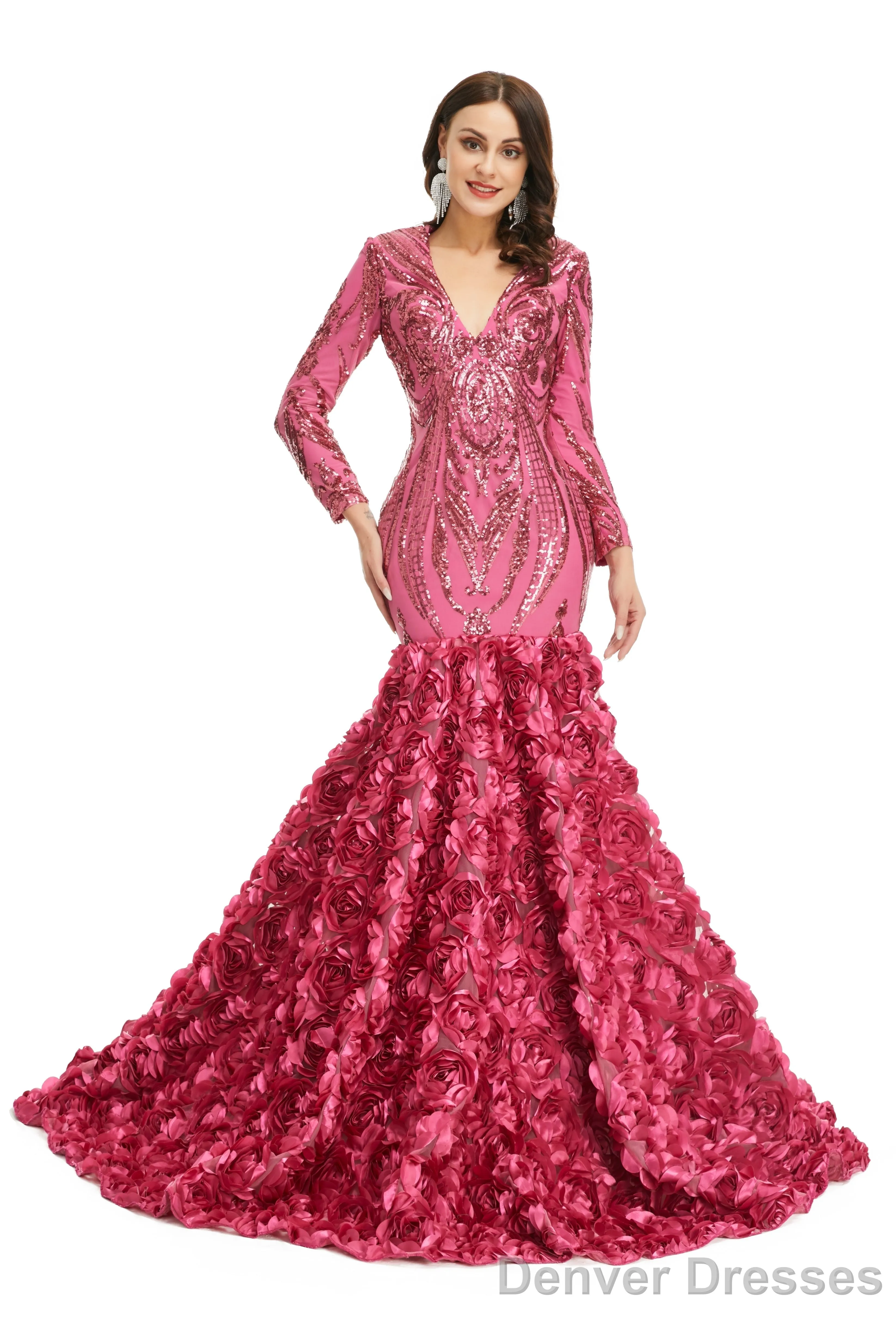 Long Prom Dresses 2025 V Neck Prom Gowns Full Sleeve Formal Dresses Floor Length Dresses