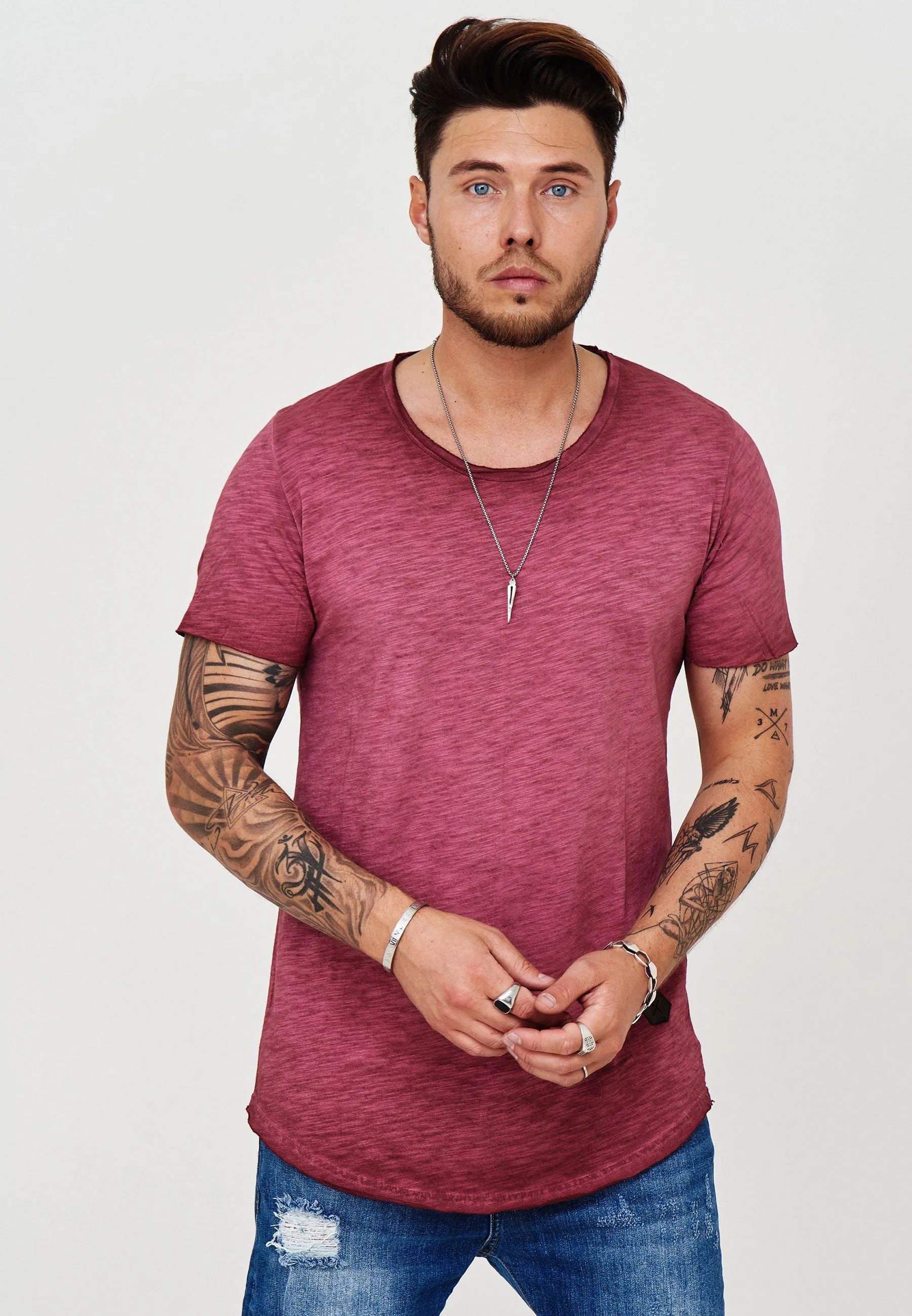 Longline T-Shirt Bordeaux Wash 7103