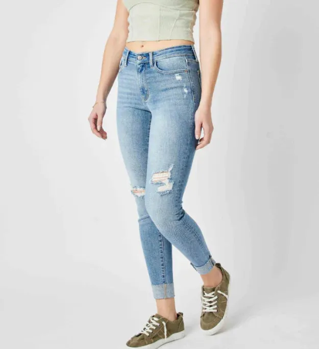 Mid Rise Destroy & Cuff Skinny