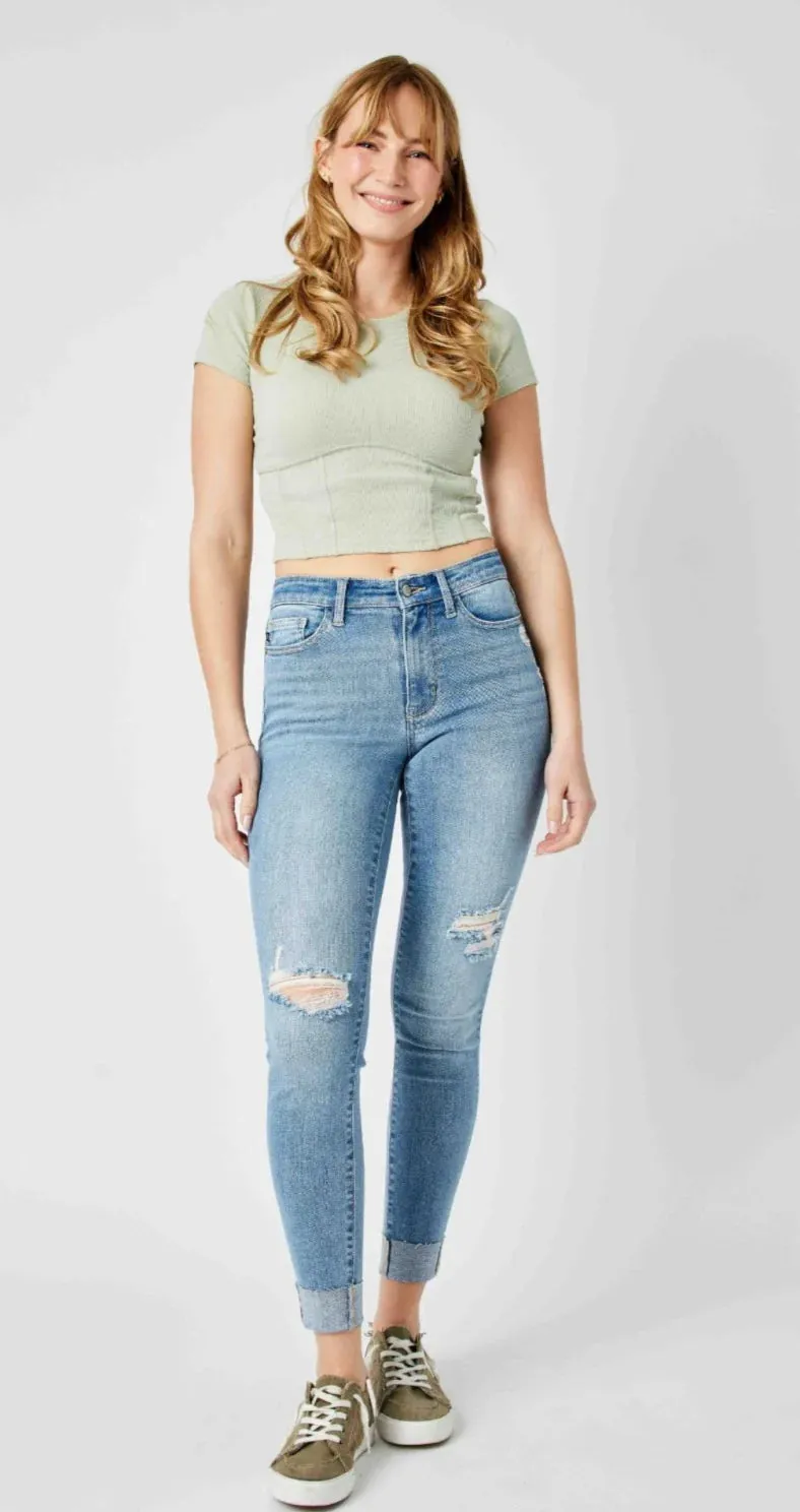 Mid Rise Destroy & Cuff Skinny