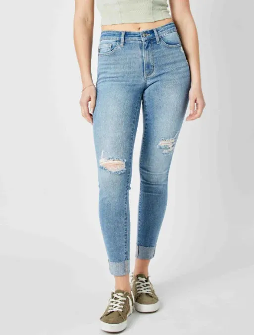 Mid Rise Destroy & Cuff Skinny