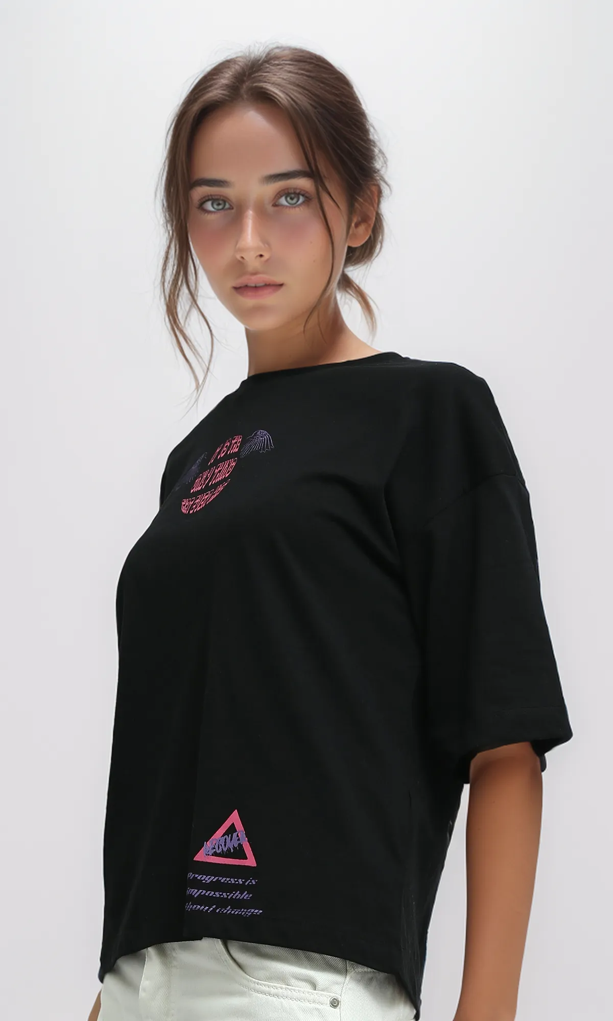 O198058 Summer Relaxed Fit Black Long Tee