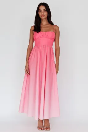 Pink Spaghetti Strap Ombre Maxi Dress