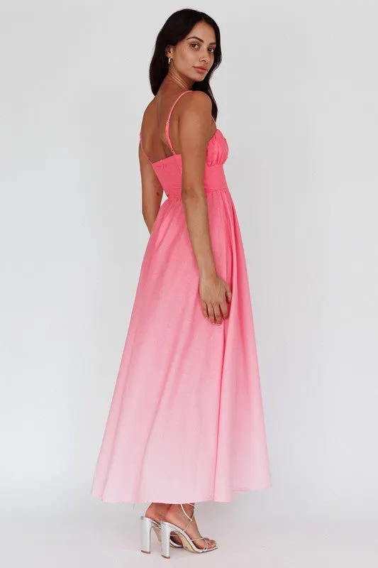 Pink Spaghetti Strap Ombre Maxi Dress