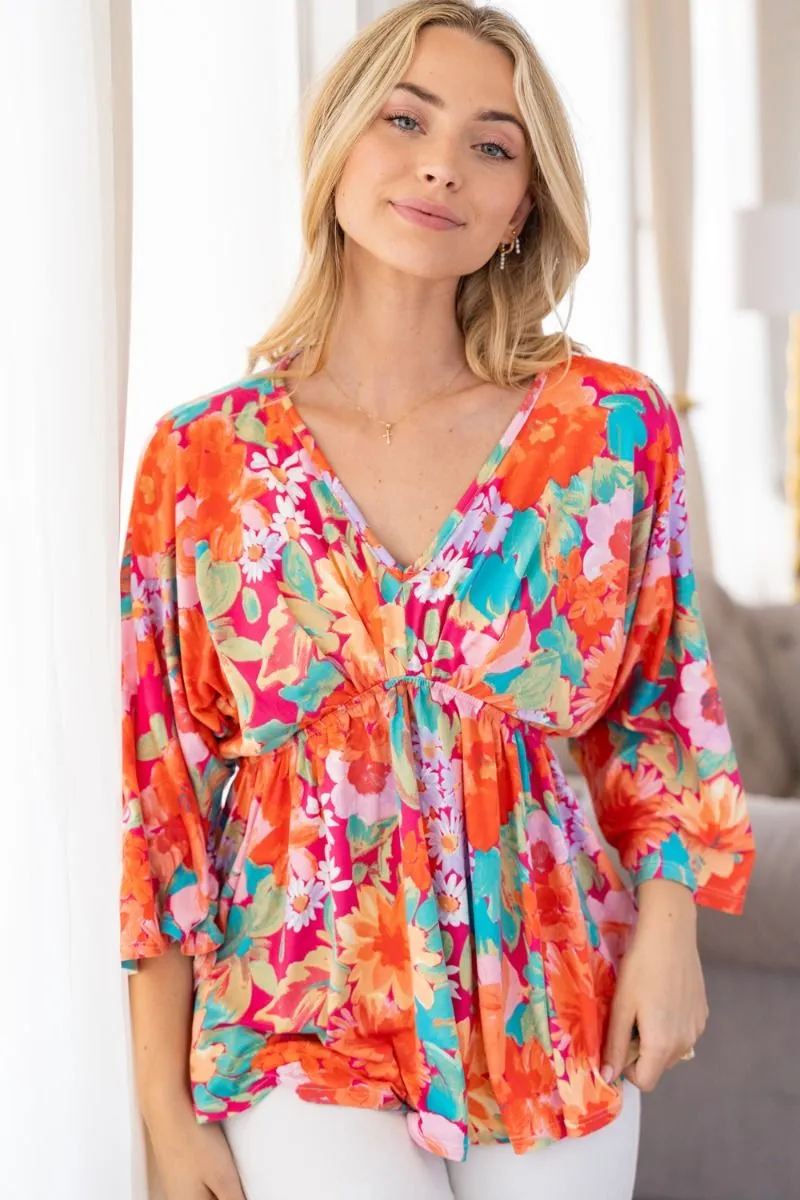 "Honest" 3/4 Sleeve V Neck Empire Waist