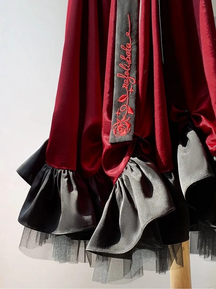 Red Empire Waist Maxi Dress Bead Details Elegant Lolita
