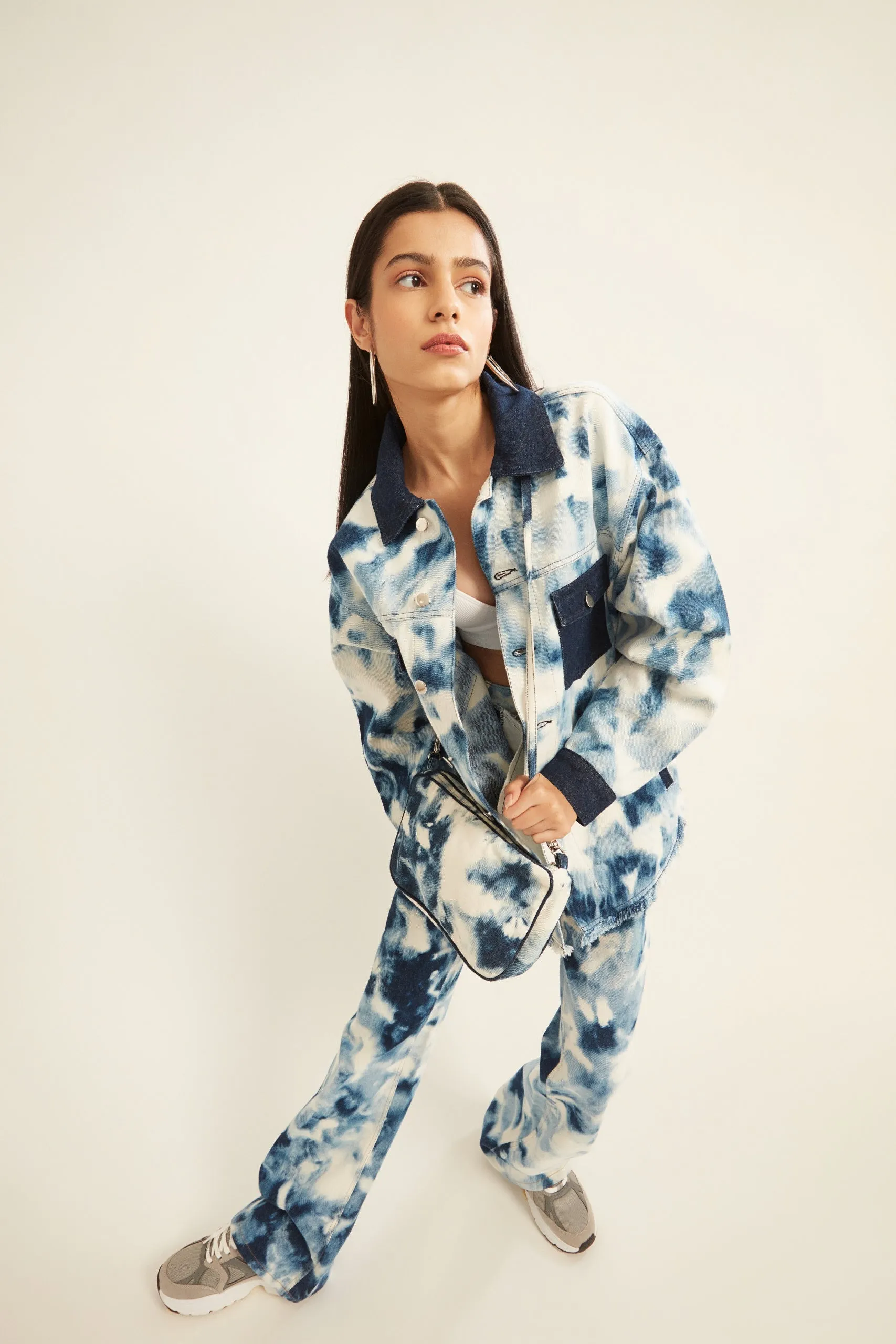 Tie & Dye Effect Oversized Jacket and Jeans Set