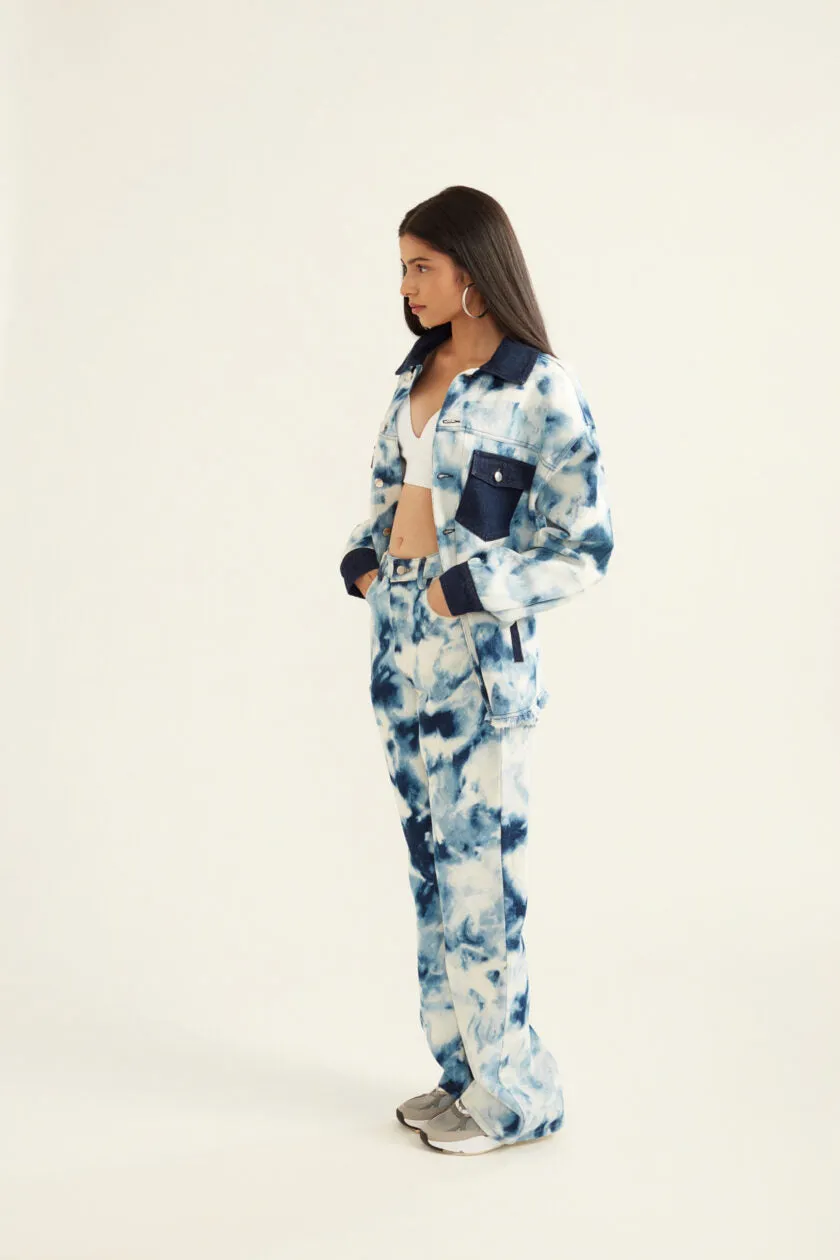 Tie & Dye Effect Oversized Jacket and Jeans Set