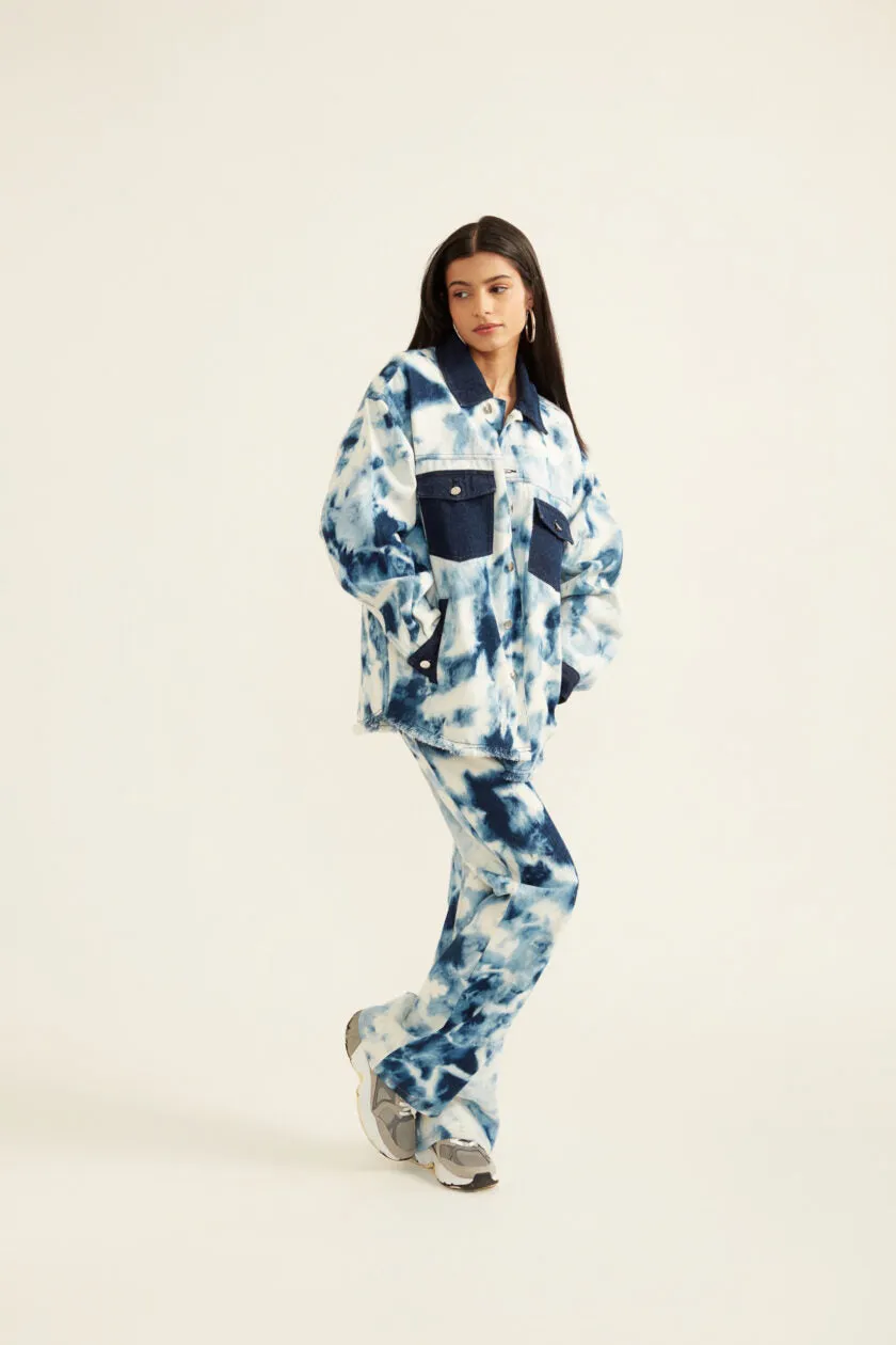 Tie & Dye Effect Oversized Jacket and Jeans Set